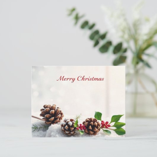 Rustieke Pine Cone Merry Christmas  Briefkaart (Staand voorkant)