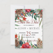 Rustieke Pine Cones Winter Bloemen Kerstbruiloft Save The Date (Voorkant)