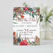 Rustieke Pine Cones Winter Bloemen Kerstbruiloft Save The Date (Staand voorkant)