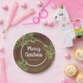 Rustieke Pine en Berry Waterverf Kerstmis Papieren Bordje (Feest)