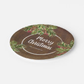 Rustieke Pine en Berry Waterverf Kerstmis Papieren Bordje (Gekanteld)