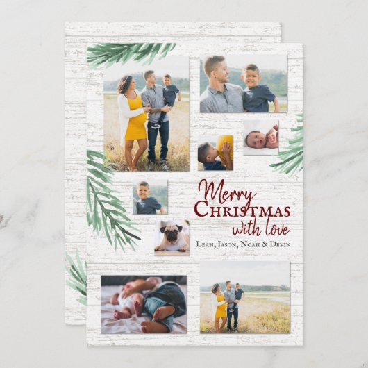 Rustieke Pine en Hout Fotocollage Kerstmis Feestdagenkaart (Voorkant / Achterkant)