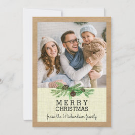 Rustieke Pine en Kraft Kerstmis met uw foto Feestdagenkaart