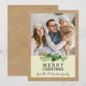 Rustieke Pine en Kraft Kerstmis met uw foto Feestdagenkaart (Voorkant / Achterkant)