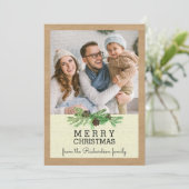 Rustieke Pine en Kraft Kerstmis met uw foto Feestdagenkaart (Staand voorkant)