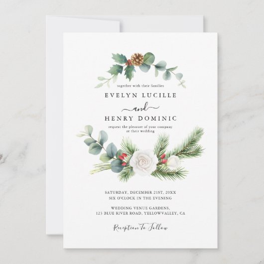 Rustieke Pine Eucalyptus Greenery Moderne bruiloft Kaart (Voorkant)