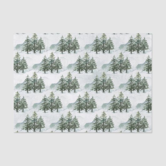 Rustieke Pine Forest Winter Waterverf Tissuepapier (Voorkant)