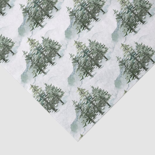 Rustieke Pine Forest Winter Waterverf Tissuepapier (Detail)