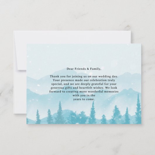 Rustieke Pine Forest Winter Wedding Bedankkaart (Achterkant)