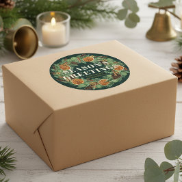 Rustieke Pine Gedroogde Sinaasappel Krans Groene V Ronde Sticker