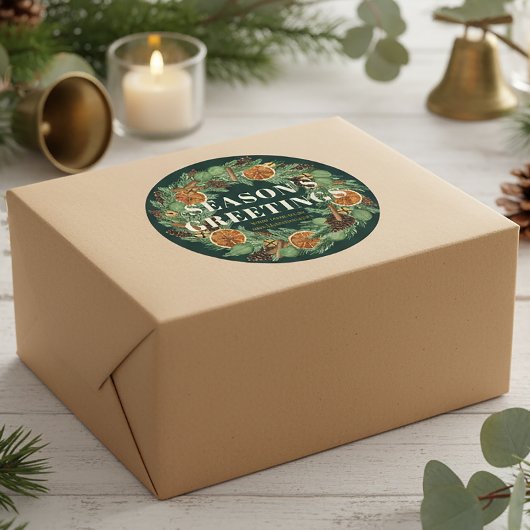 Rustieke Pine Gedroogde Sinaasappel Krans Groene V Ronde Sticker