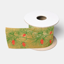 Rustieke Pine Green Red Pinecone vakantiepatroon Satijnen Lint