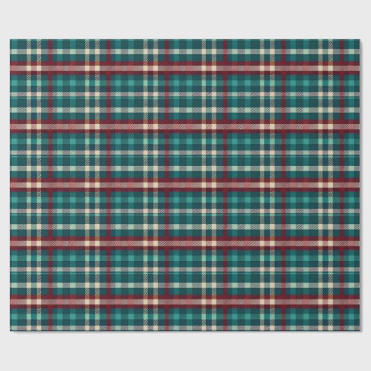 Rustieke Pine Green & Wine Red Plaid Geruit Cadeaupapier (Vlak)