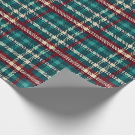 Rustieke Pine Green & Wine Red Plaid Geruit Cadeaupapier (Hoek)