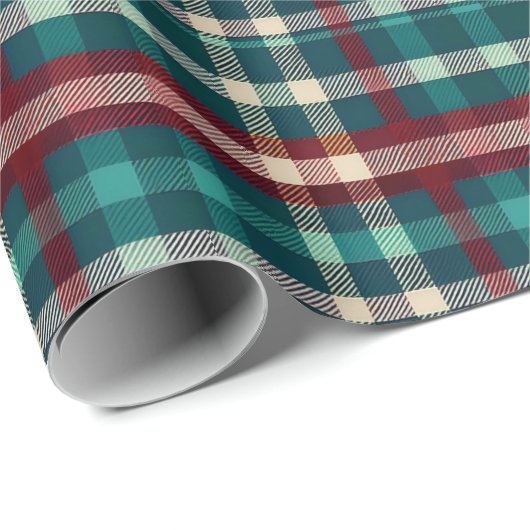 Rustieke Pine Green & Wine Red Plaid Geruit Cadeaupapier (Rol Hoek)