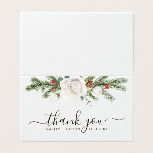 Rustieke Pine Greenery Boho Wedding Gevouwen Dank  Kaart (Buitenkant ongevouwen)