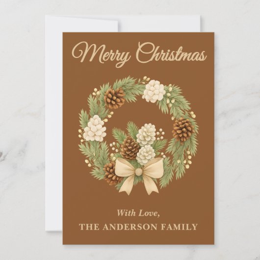 Rustieke Pine Greenery Vakantie Krans Kerst Kaart (Voorkant)