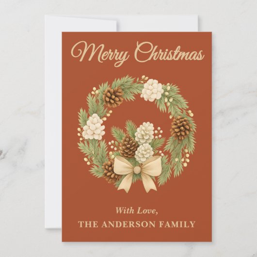 Rustieke Pine Greenery Vakantie Krans Kerst Kaart (Voorkant)