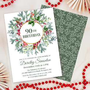 Rustieke Pine Holly Berry krans 90e verjaardag Kaart