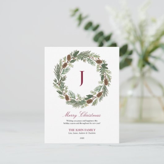 Rustieke Pine Krans Kerstmis Feestdagenkaart (Staand voorkant)