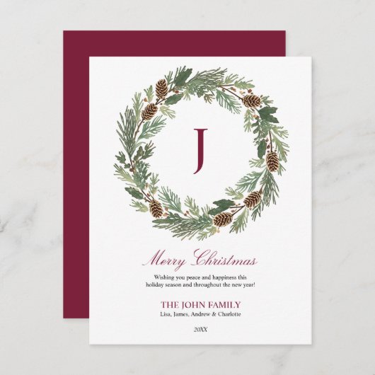 Rustieke Pine Krans Kerstmis Feestdagenkaart (Voorkant / Achterkant)