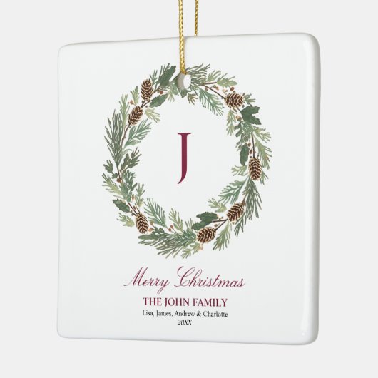 Rustieke Pine Krans Kerstmis Keramisch Ornament (Links)