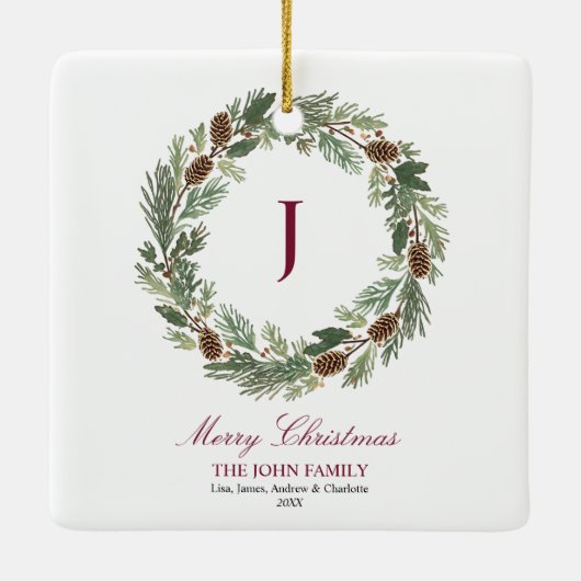 Rustieke Pine Krans Kerstmis Keramisch Ornament (Achterkant)