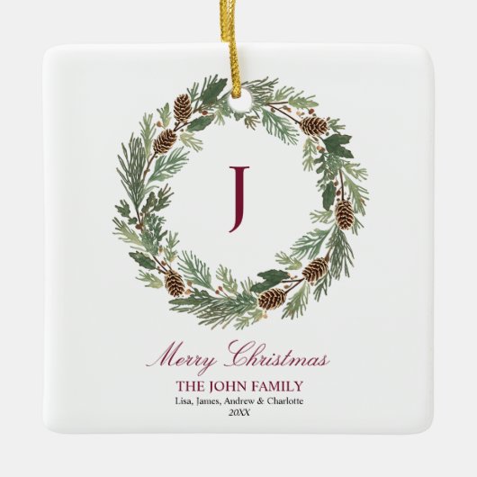 Rustieke Pine Krans Kerstmis Keramisch Ornament (Voorkant)