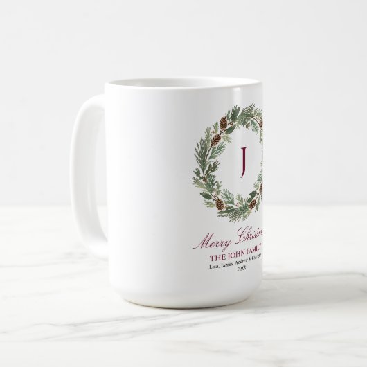 Rustieke Pine Krans Kerstmis Koffiemok (Voorkant links)