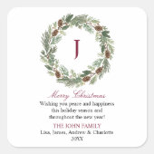 Rustieke Pine Krans Kerstmis Vierkante Sticker (Voorkant)