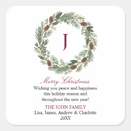 Rustieke Pine Krans Kerstmis Vierkante Sticker