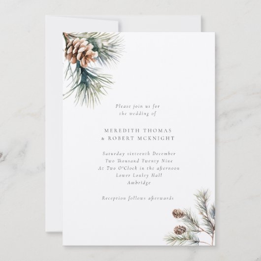 Rustieke Pine Leaves & Pine Cones Winter Wedding Kaart (Voorkant)
