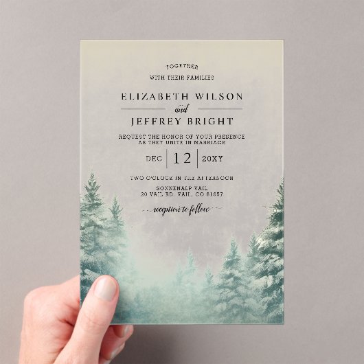 Rustieke Pine Mountains bruiloft Acryl Uitnodigingen (Insitu (Draagbaar))
