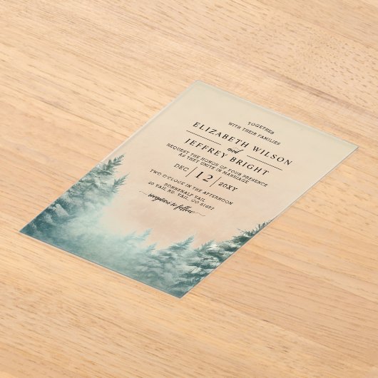 Rustieke Pine Mountains bruiloft Acryl Uitnodigingen (Laagn)