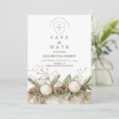 Rustieke Pine Ornament Winter Wedding Save The Date (Staand voorkant)