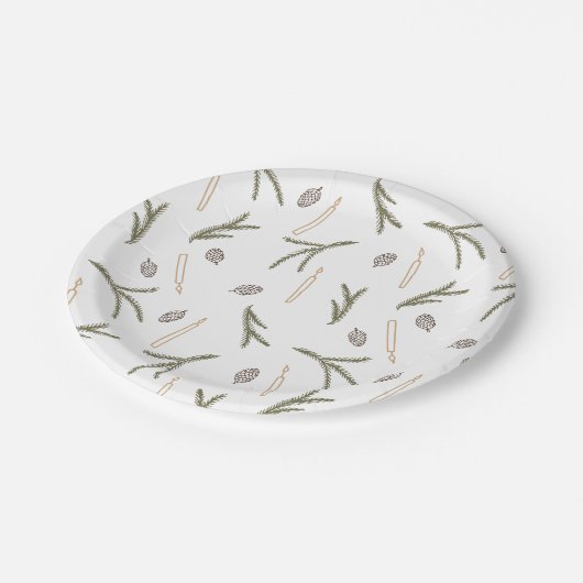 Rustieke Pine Pinecones Kaarsen Kerstfeest Papieren Bordje (Gekanteld)