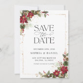 Rustieke Pine Poinsettia Bloemen Kerstmis Save The Date (Voorkant)