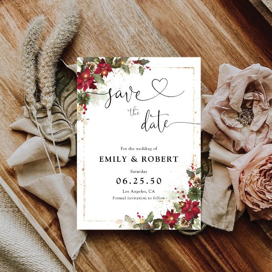 Rustieke Pine Poinsettia Bloemen Kerstmis Save The Date