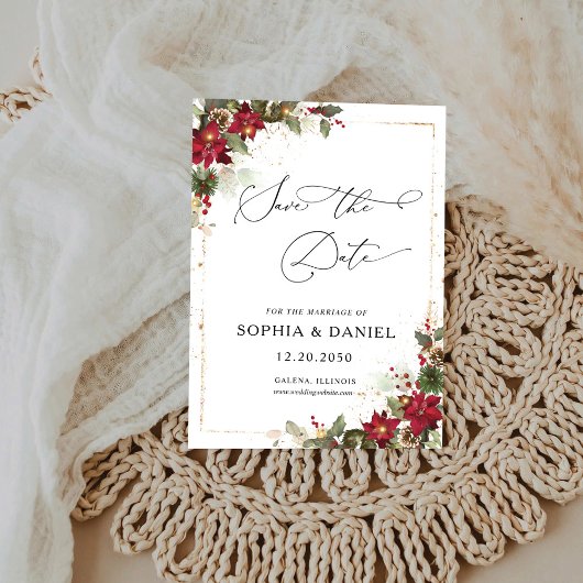 Rustieke Pine Poinsettia Bloemen Kerstmis Save The Date