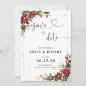 Rustieke Pine Poinsettia Bloemen Kerstmis Save The Date (Voorkant)