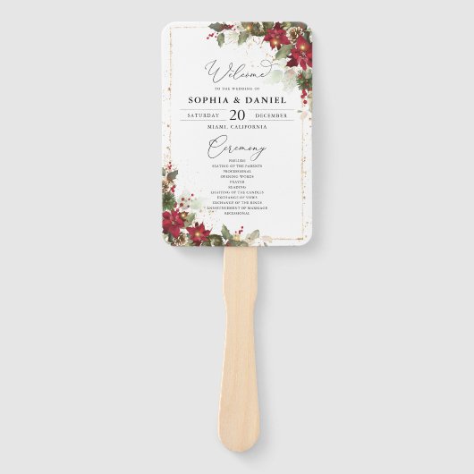 Rustieke Pine Poinsettia Bloemen Wedding Programma Handwaaier (Voorkant)