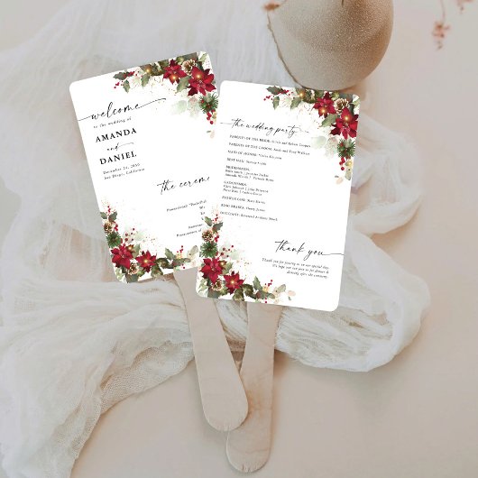 Rustieke Pine Poinsettia Bloemen Wedding Programma Handwaaier