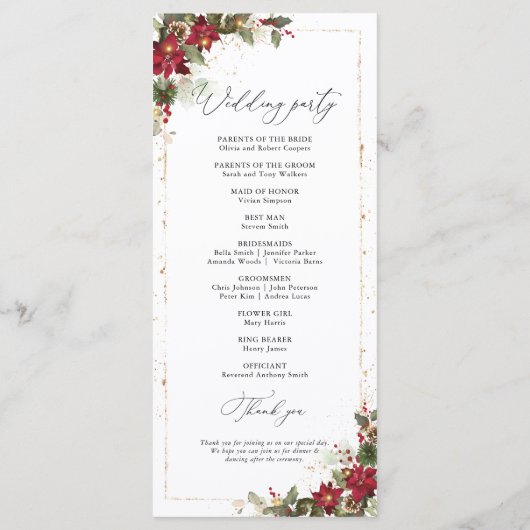 Rustieke Pine Poinsettia Bloemen Wedding Programma Programmakaart (Achterkant)