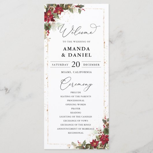 Rustieke Pine Poinsettia Bloemen Wedding Programma Programmakaart (Voorkant)