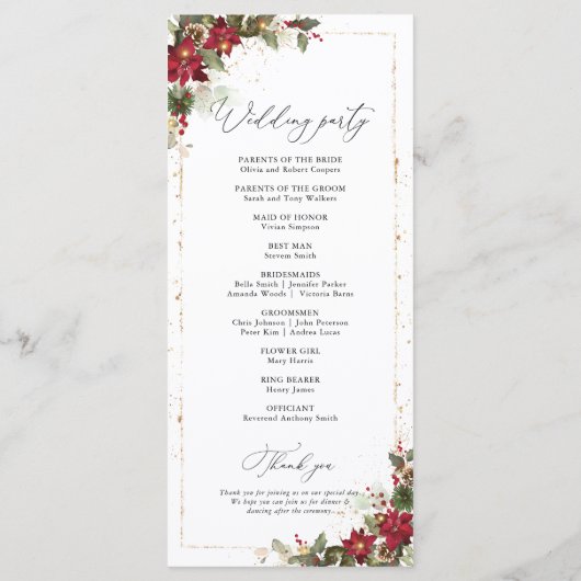 Rustieke Pine Poinsettia Bloemen Wedding Programma Programmakaart (Achterkant)