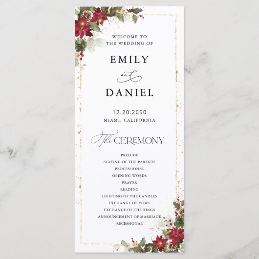 Rustieke Pine Poinsettia Bloemen Wedding Programma Programmakaart (Voorkant)
