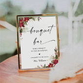 Rustieke Pine Poinsettia bruiloft boeket bar teken Reclamebord Met Voetstuk