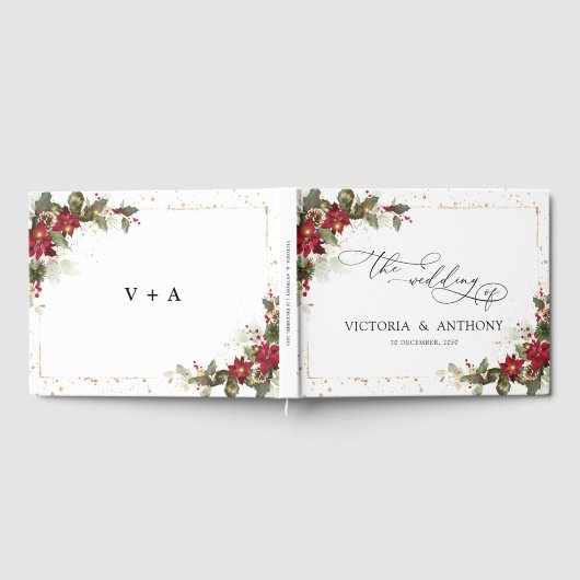 Rustieke Pine Poinsettia bruiloft gastenboek (Volledig)