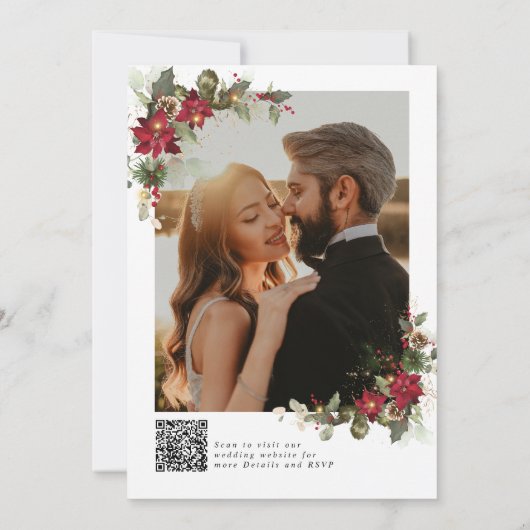 Rustieke Pine Poinsettia Foto Huwelijksuitnodiging Save The Date (Achterkant)