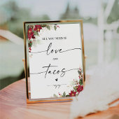 Rustieke Pine Poinsettia Huwelijksliefde en Taco's Reclamebord Met Voetstuk